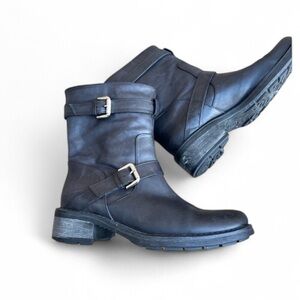 Aquatalia Black Leather Moto Style Short Boot Sz 8